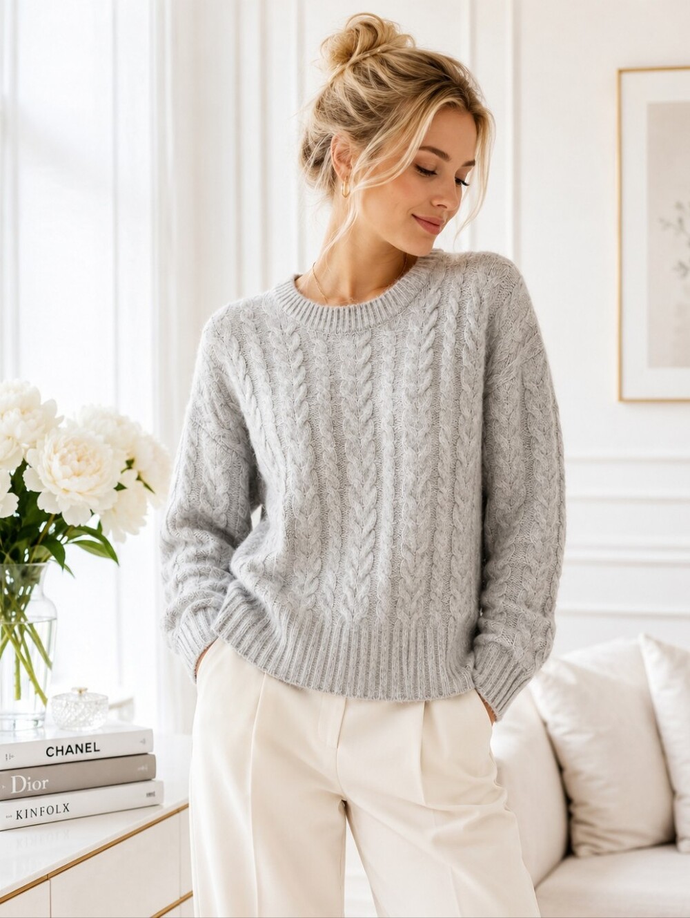 Joie Soft Cozy Gray Cable Knit Sweater Size Small Quiet Luxury Crewneck